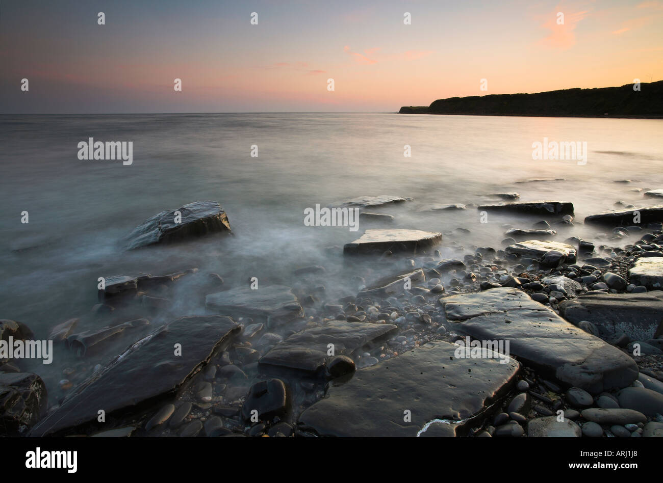 Le sponde rocciose di Kimmeridge Bay sono famosi in tutto il mondo per i fossili Foto Stock