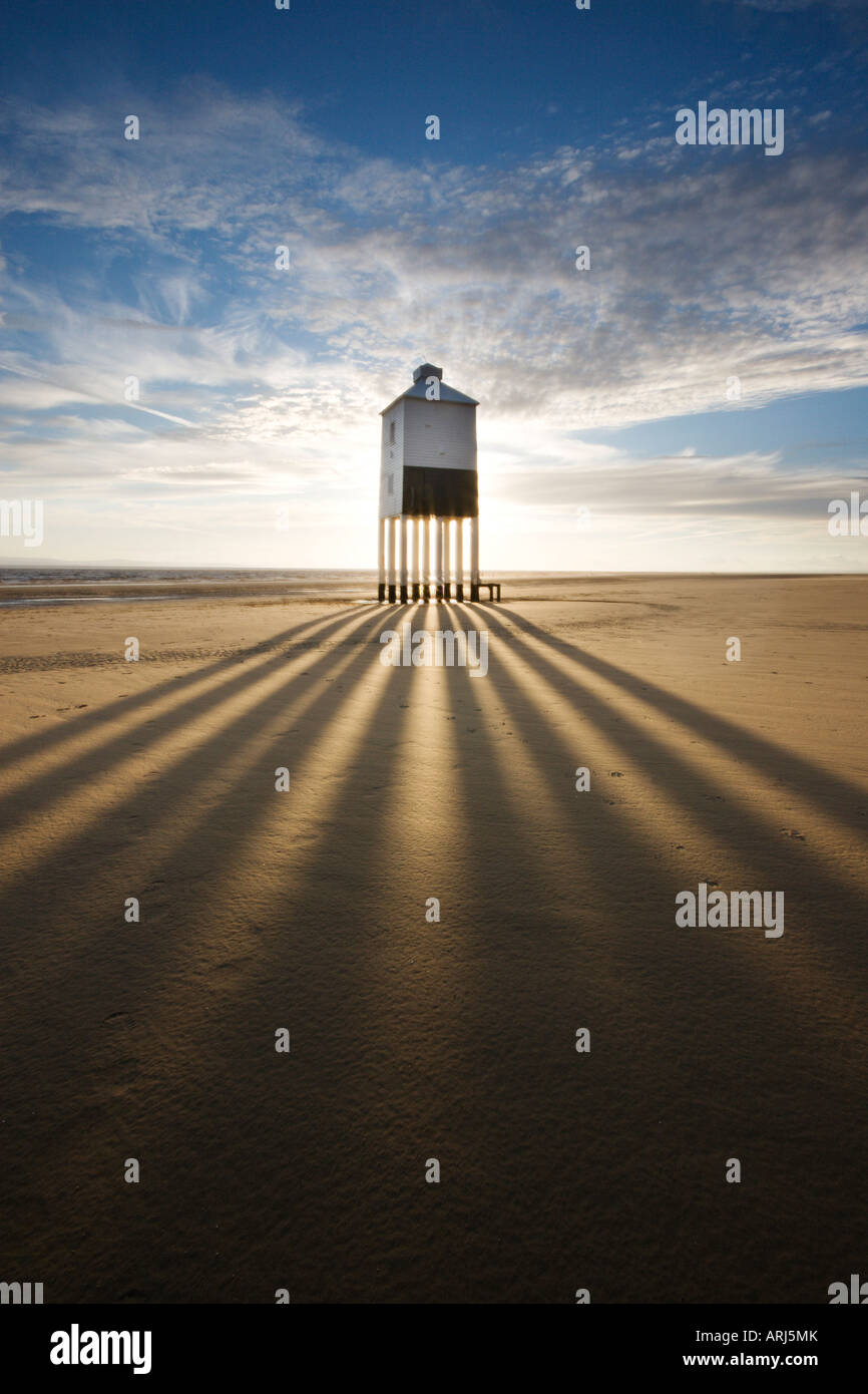 'Inferiore' Luce faro sulla spiaggia Burnham-On-Mare, Somerset. Foto Stock