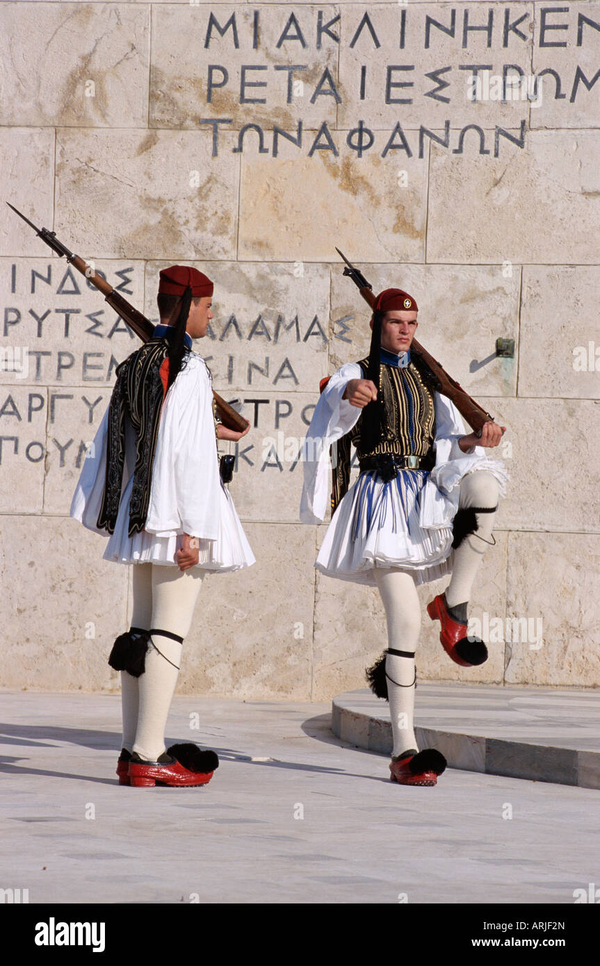 Evzons, greco protezioni, Syndagma, Parlamento, Atene, Grecia, Europa Foto Stock