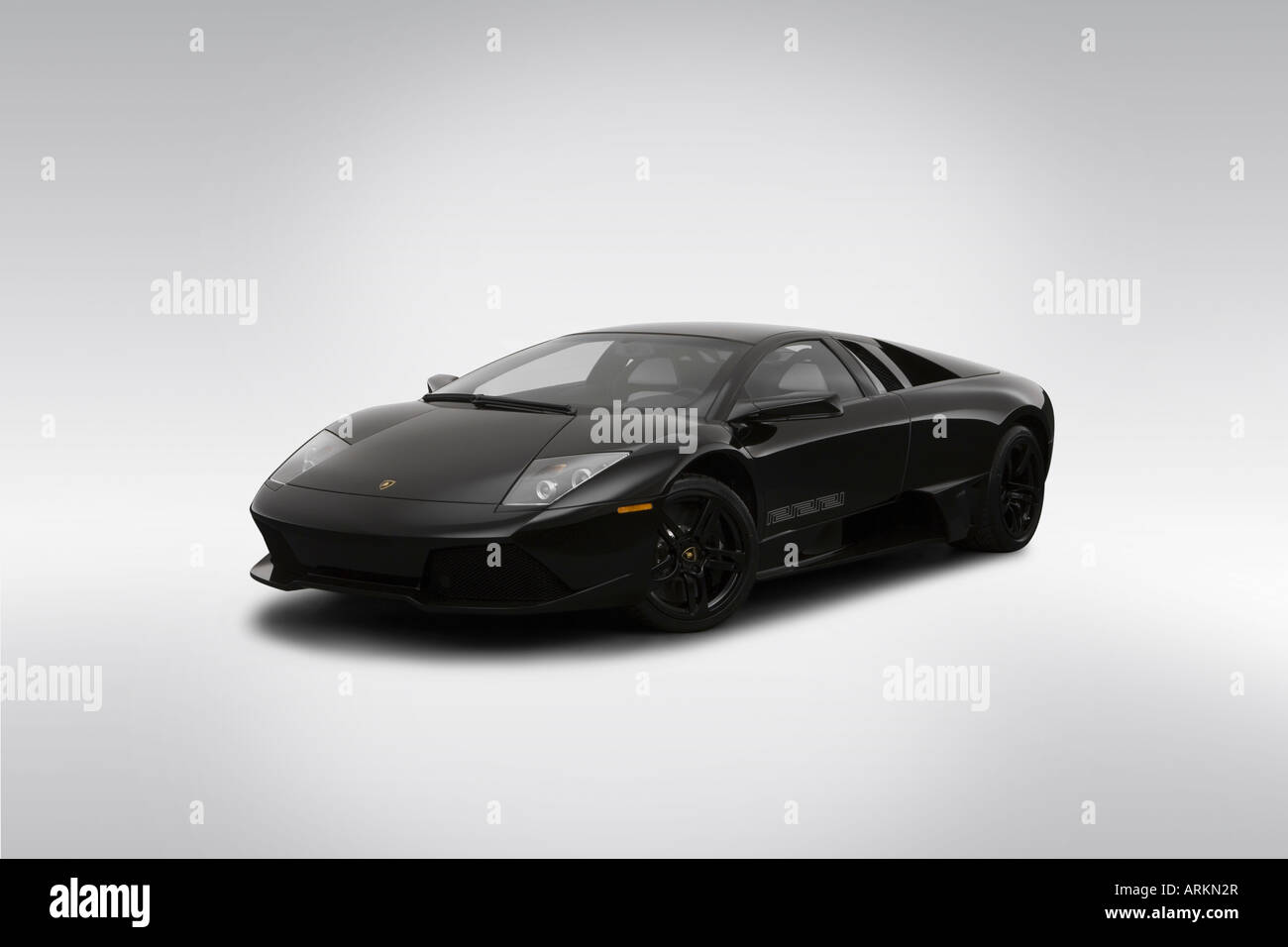 2007 Lamborghini Murcielago LP640 Versace in nero - Vista anteriore angolare Foto Stock