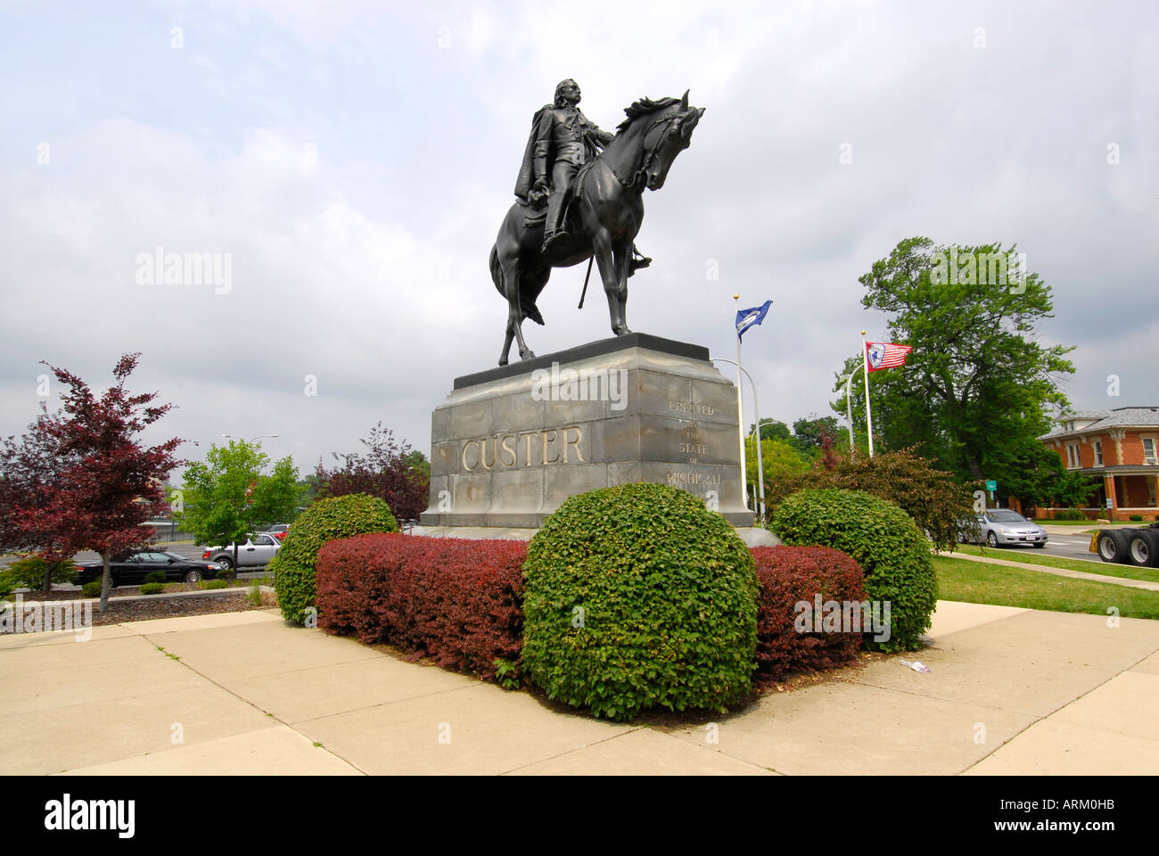 Generale George Custer una statua e boyhood home in Monroe Michigan MI Foto Stock