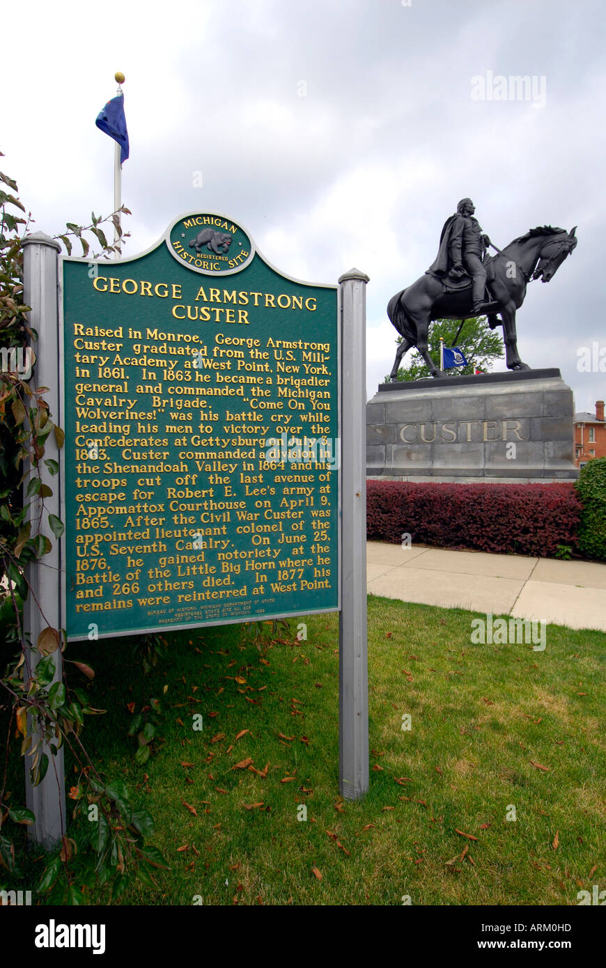 Generale George Custer una statua e boyhood home in Monroe Michigan MI Foto Stock