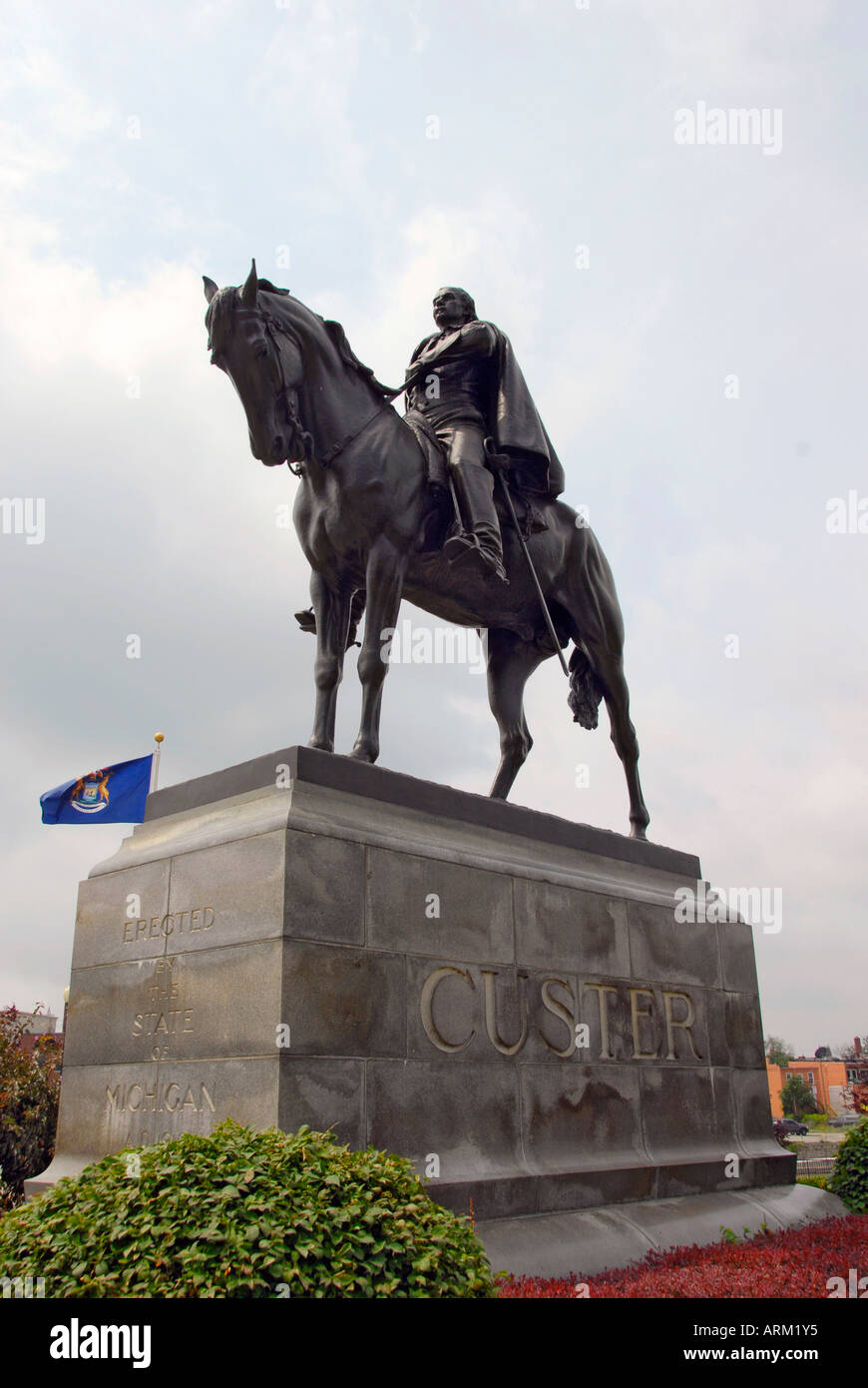 Generale George Custer una statua e boyhood home in Monroe Michigan MI Foto Stock