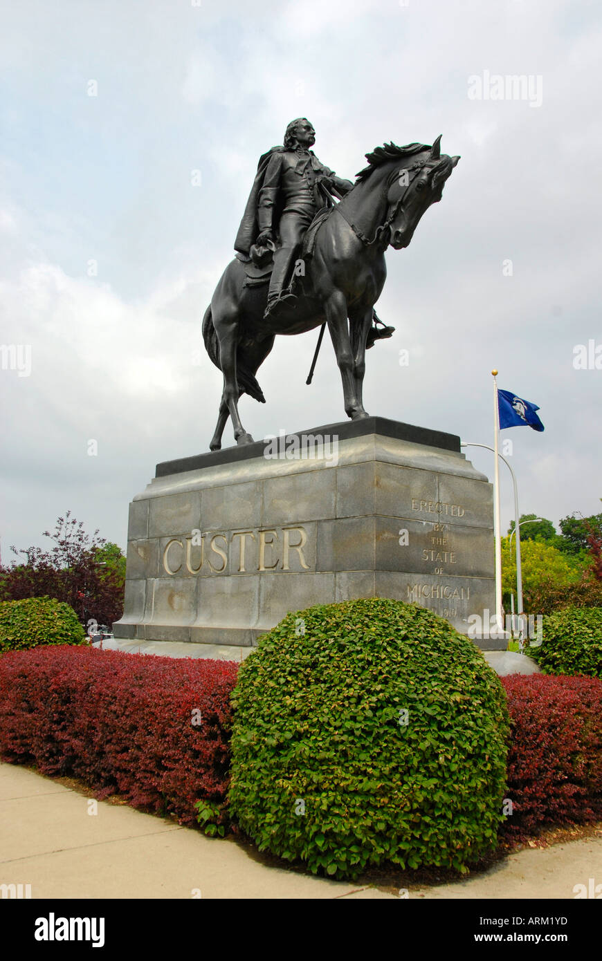 Generale George Custer una statua e boyhood home in Monroe Michigan MI Foto Stock