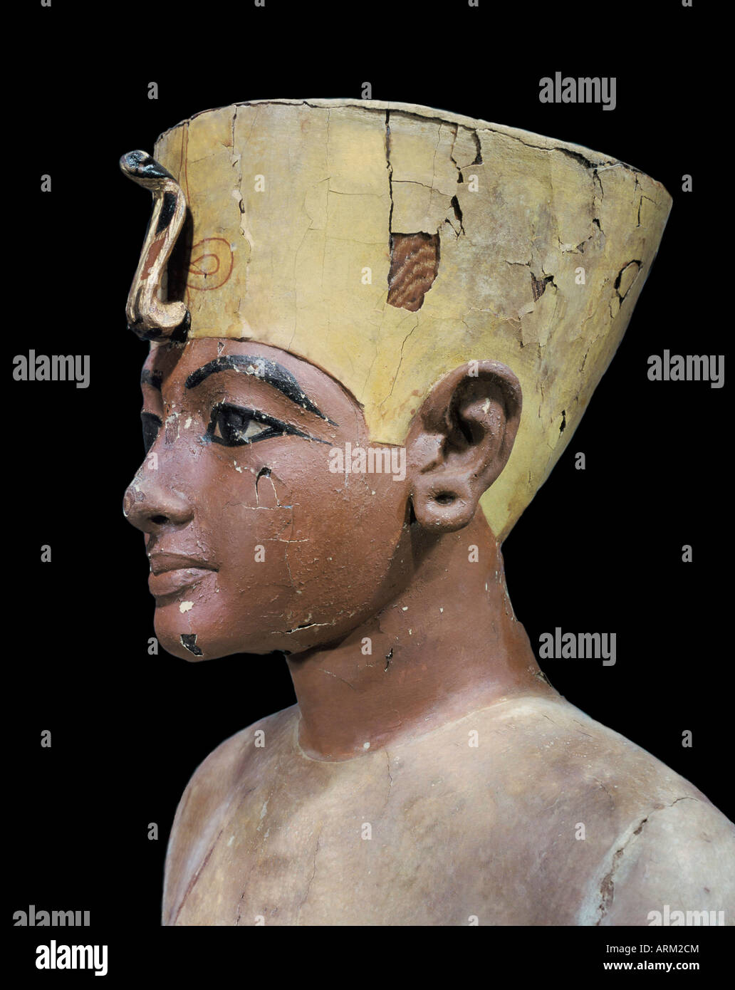 Testa finta del giovane re, realizzati in legno stuccato e dipinto, dalla tomba del faraone Tutankhamon Foto Stock