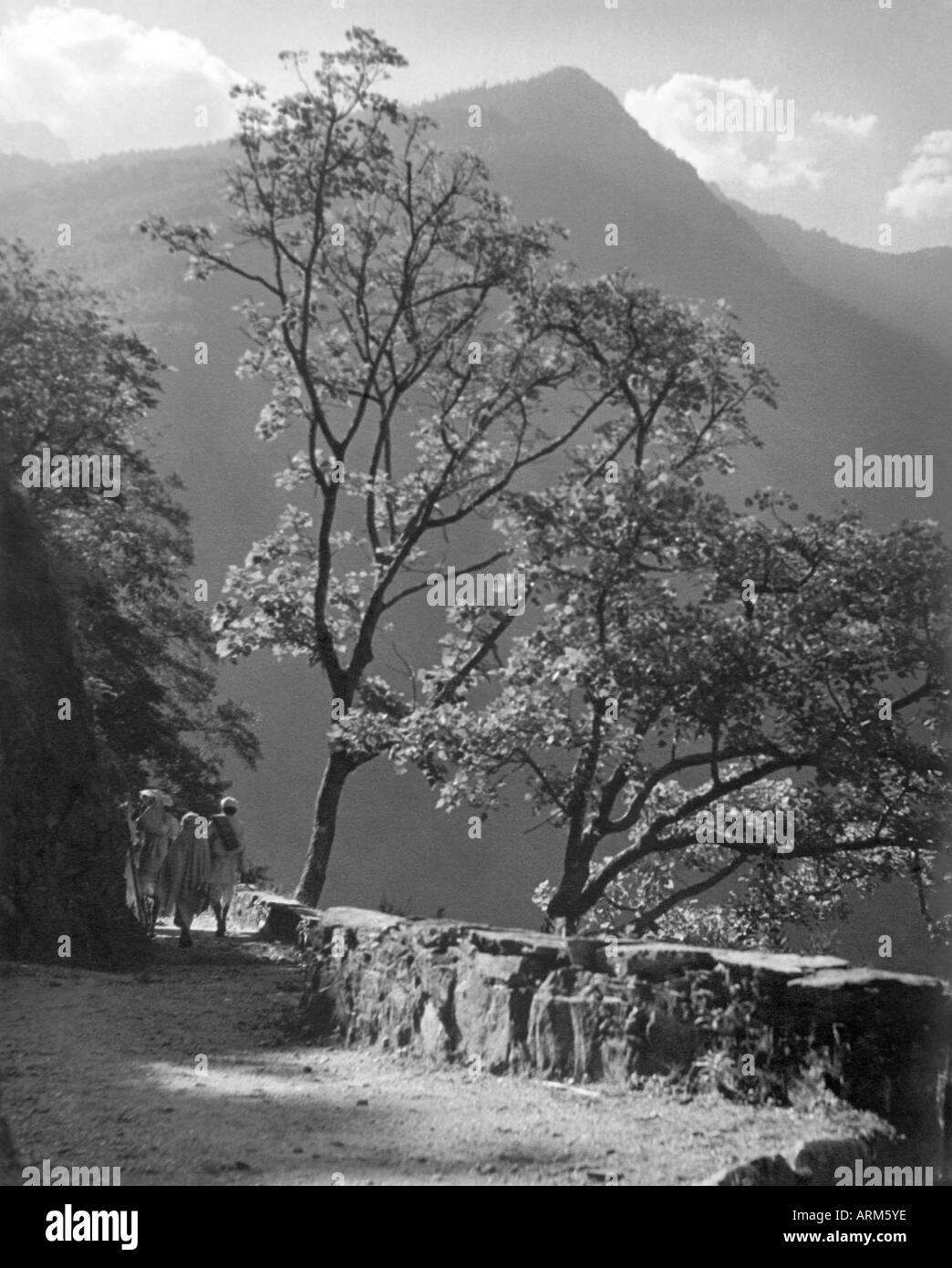 VRB101269 la gente che camminava sul trekking nella regione himalayana nord India 1940 s Foto Stock