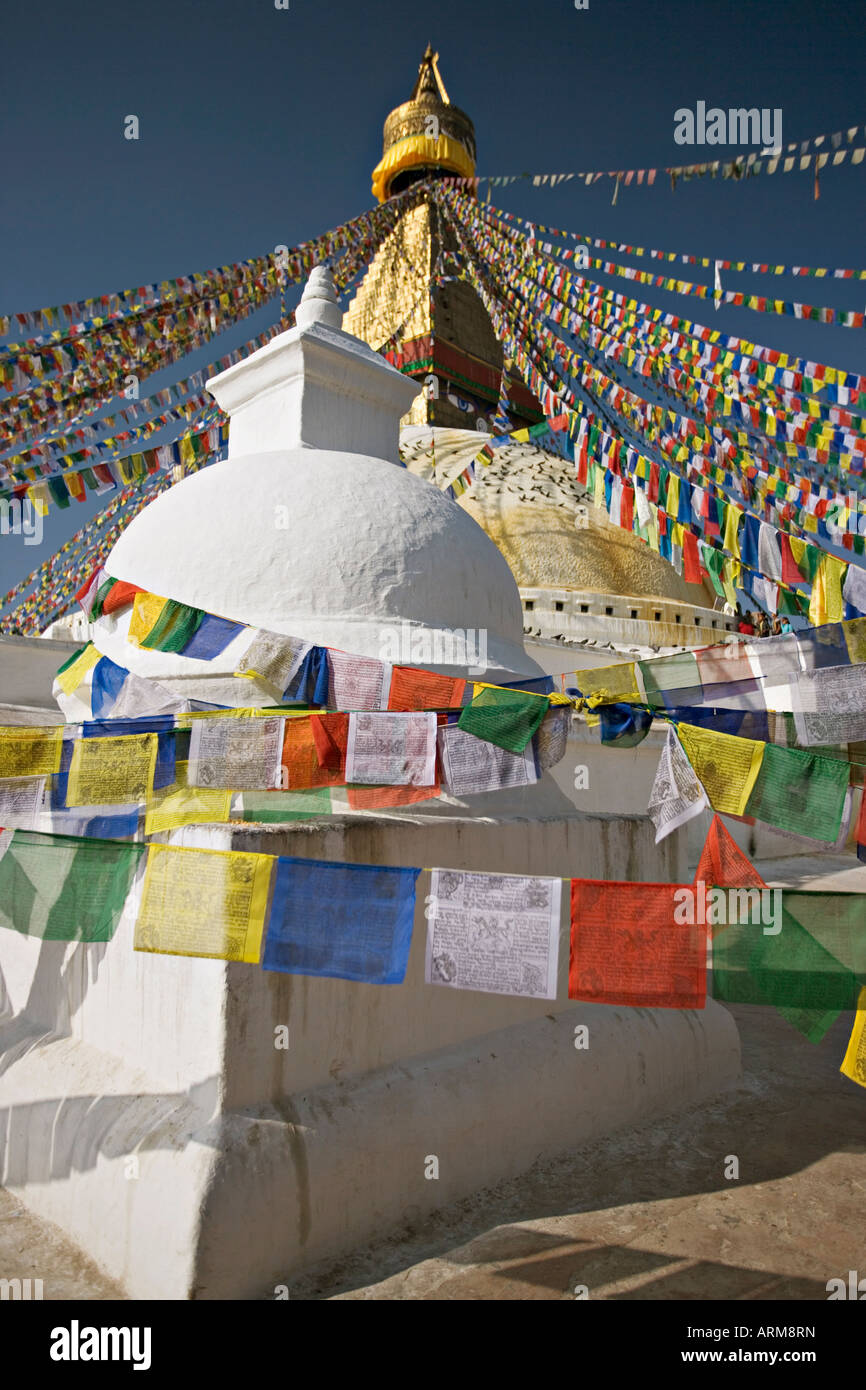 Stupa buddisti noto come Boudha a Bodhanath, Kathmandu, Nepal Foto Stock