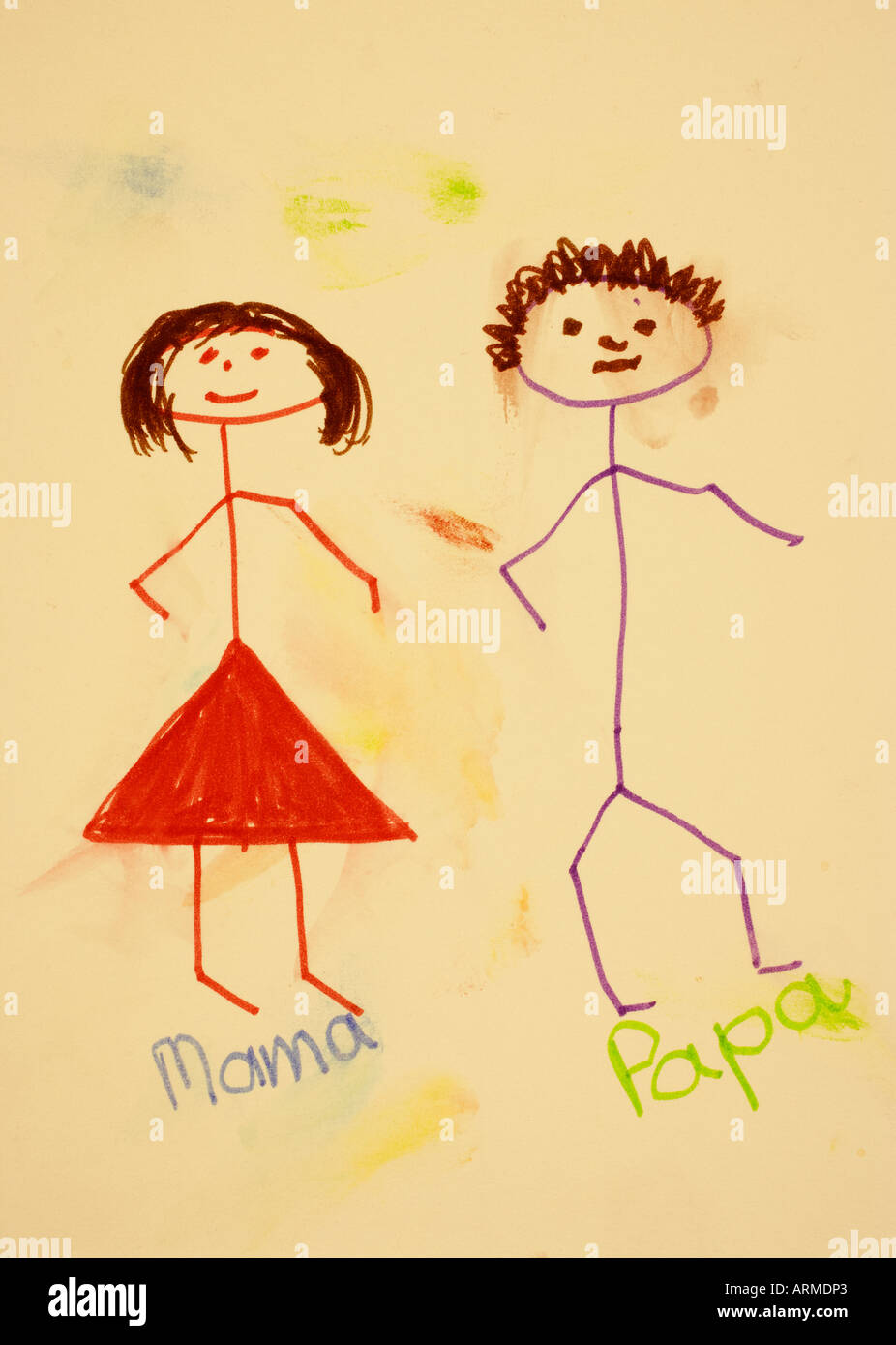 Disegno da bambino del padre e della madre Foto Stock