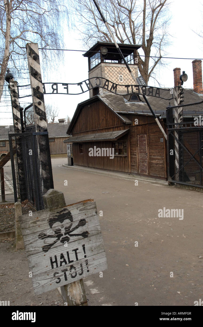 Cancello principale in Auschwitz Foto Stock