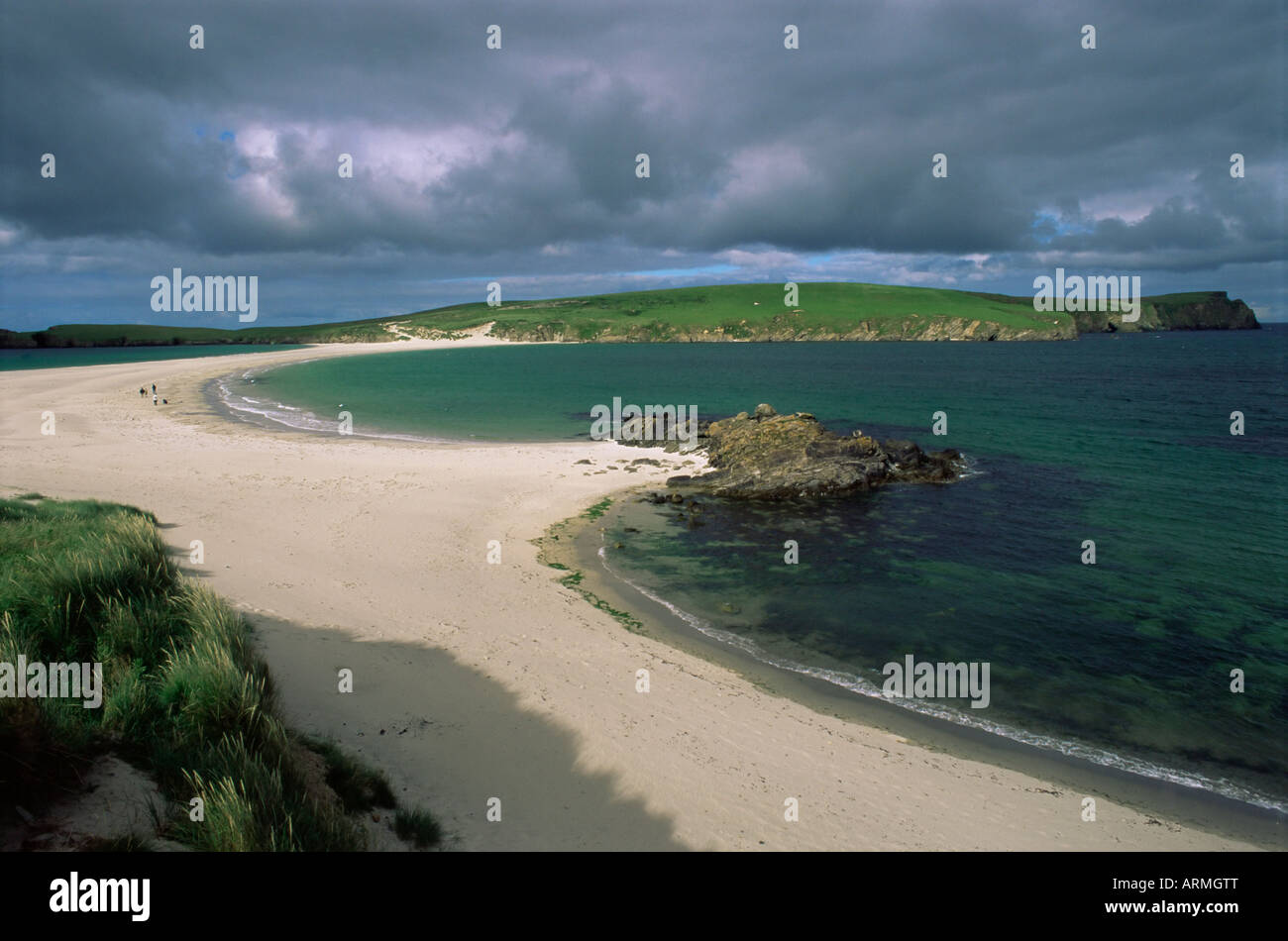 Tombolo, San Ninian's Isle, sud continente, Continentale, le Isole Shetland Scozia, Regno Unito, Europa Foto Stock