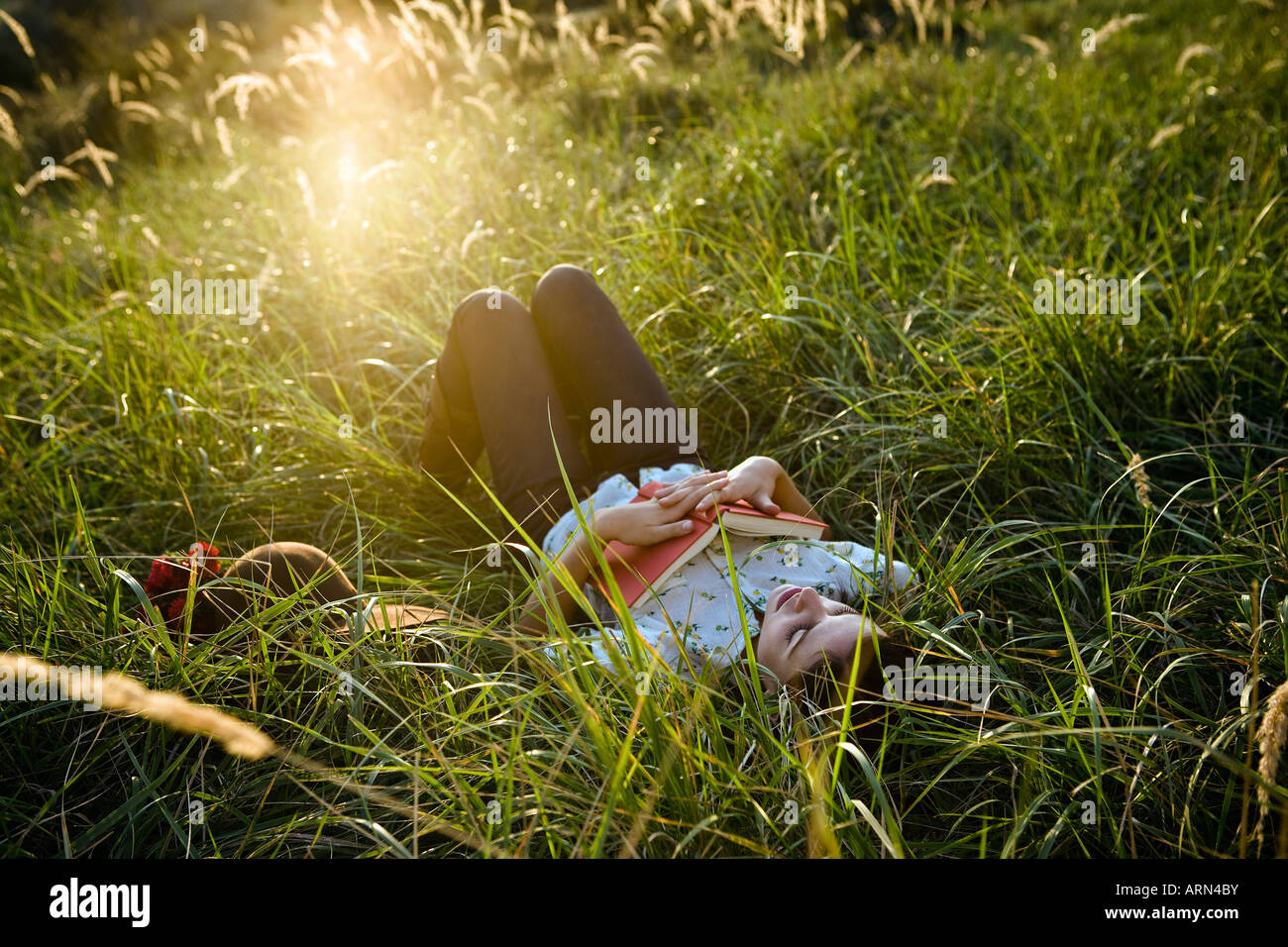 Donna che Dorme in erba Foto Stock