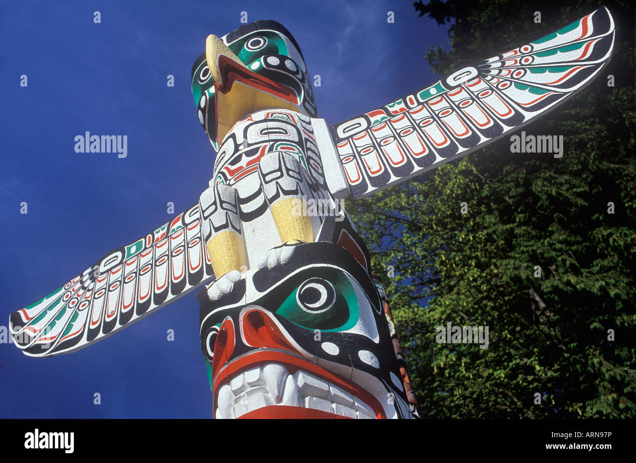 Il Totem Pole di Stanley Park, Vancouver, British Columbia, Canada. Foto Stock