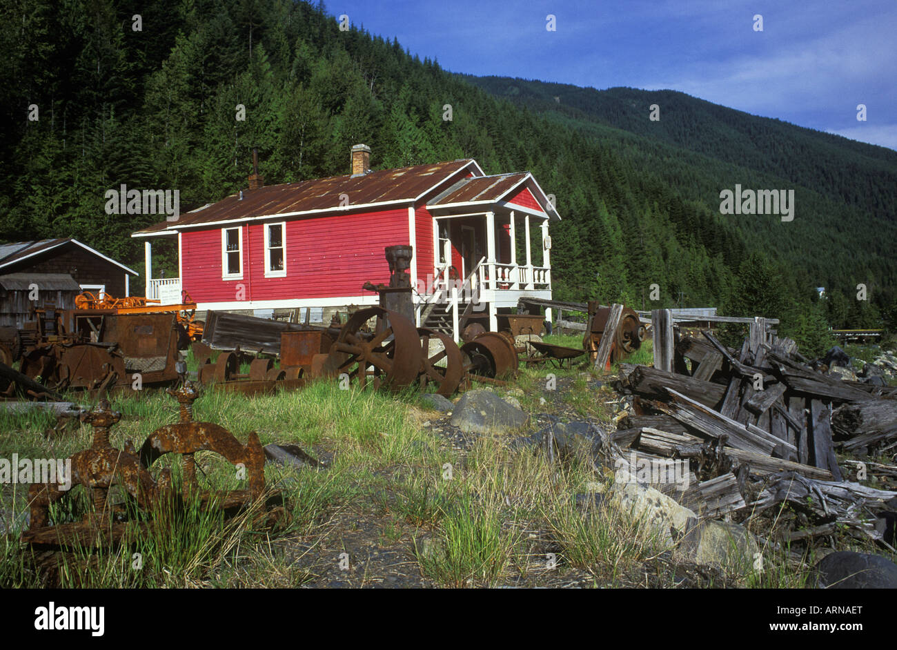 Sandon, quasi abondoned città mineraria West Kootenays, British Columbia, Canada. Foto Stock