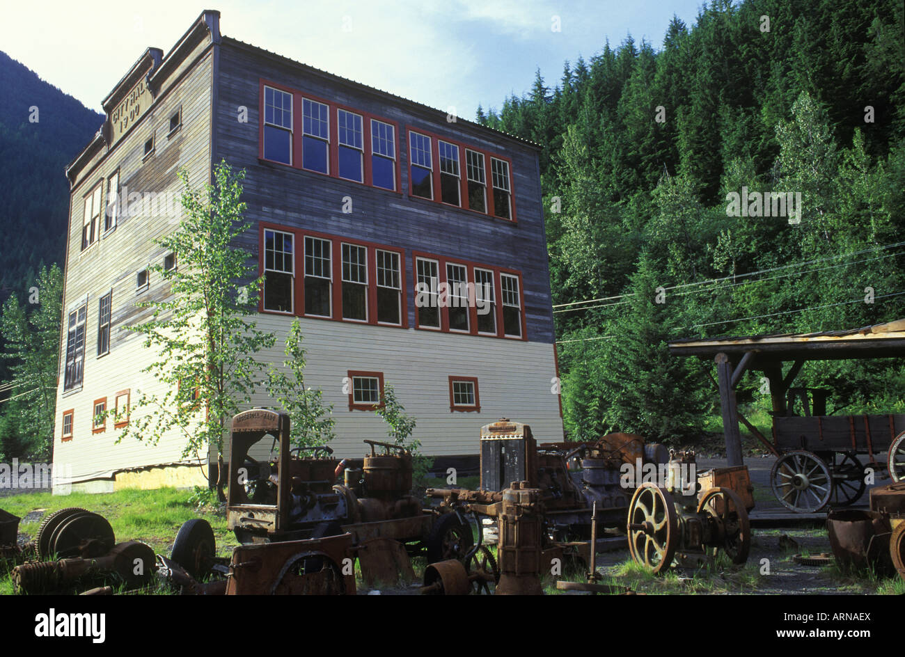 Sandon, quasi abondoned città mineraria West Kootenays, British Columbia, Canada. Foto Stock