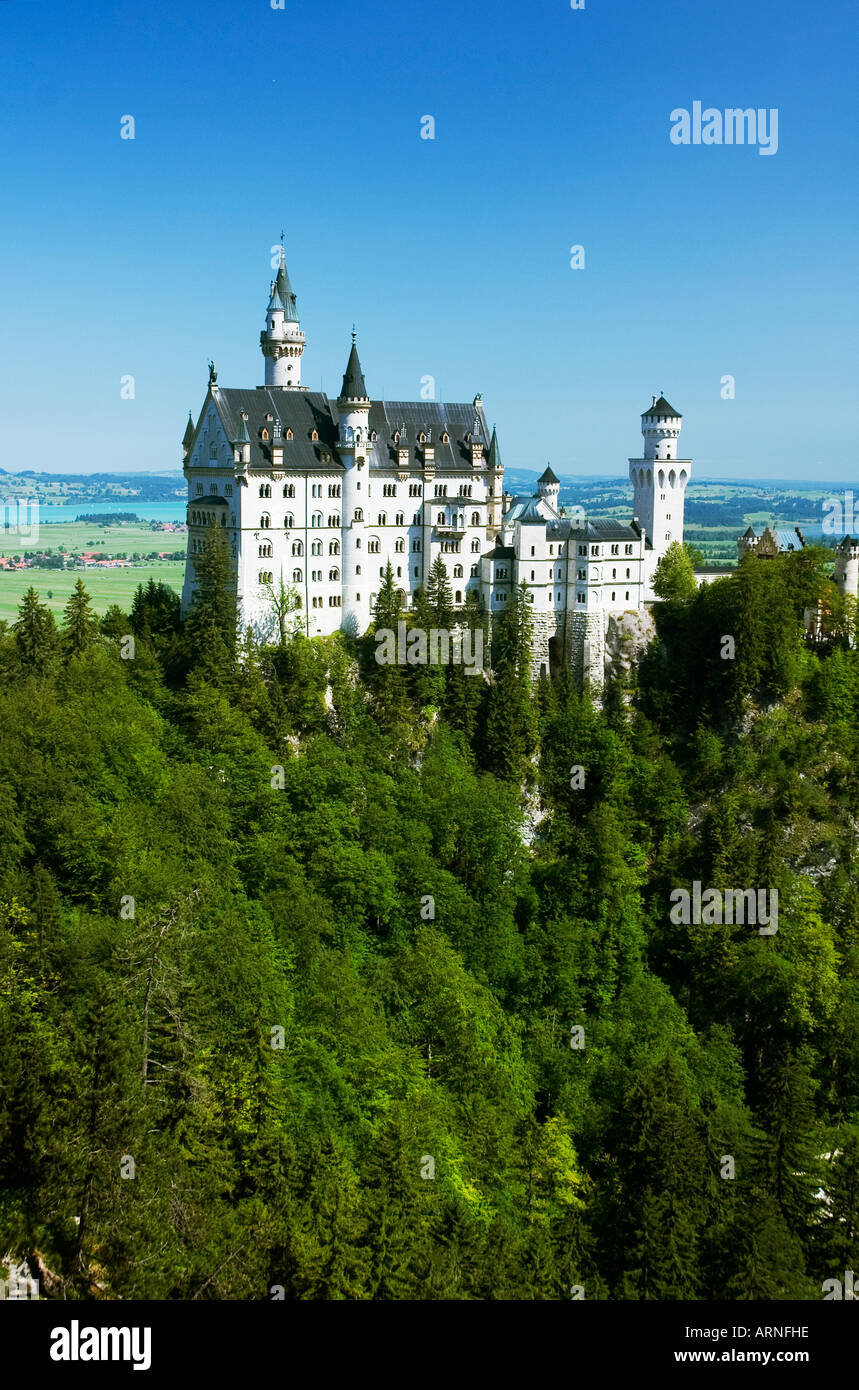 Il Castello di Neuschwanstein è stato costruito da re Ludwig II, Fuessen, Schwangau, Allgaeu, Baviera, Germania Foto Stock