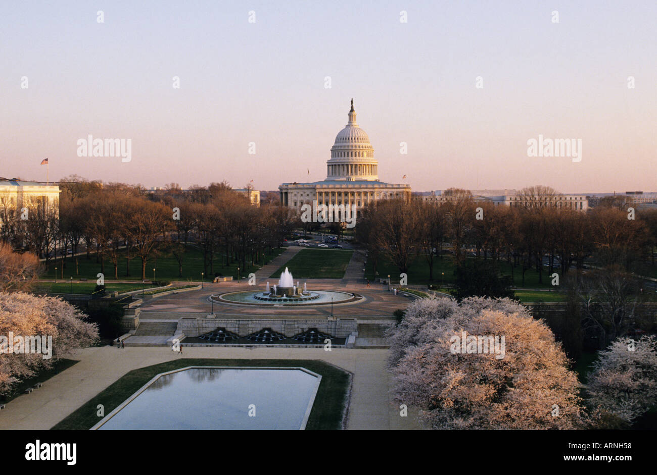 USA la cupola del Campidoglio di Washington DC in primavera al crepuscolo Foto Stock
