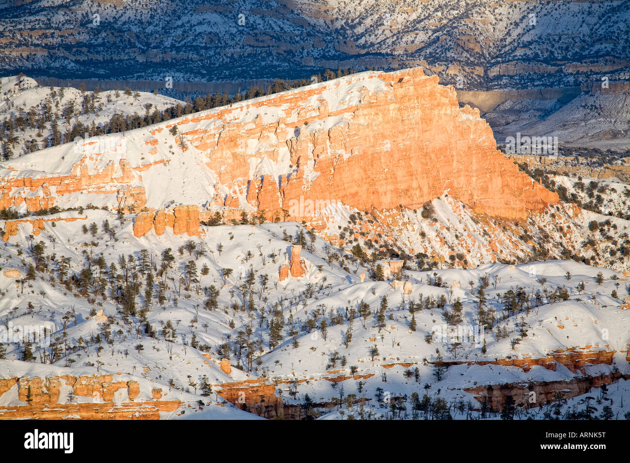 Bryce Canyon neve invernale red rock vista tramonto Foto Stock