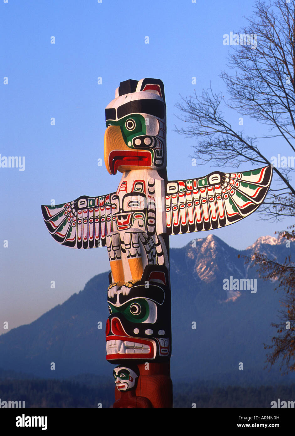 Stanley Park, totem, Vancouver, British Columbia, Canada. Foto Stock