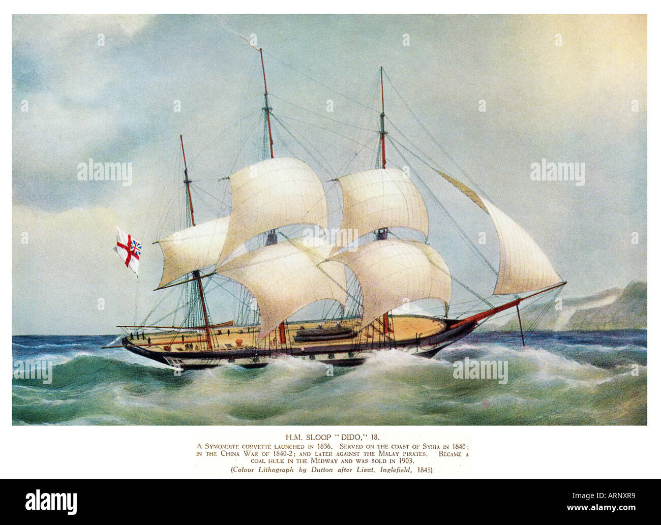 HM Sloop Dido 1845 stampa di una Corvette Symondite lanciato nel 1836 che è servita nel Vicino e Medio Oriente Foto Stock