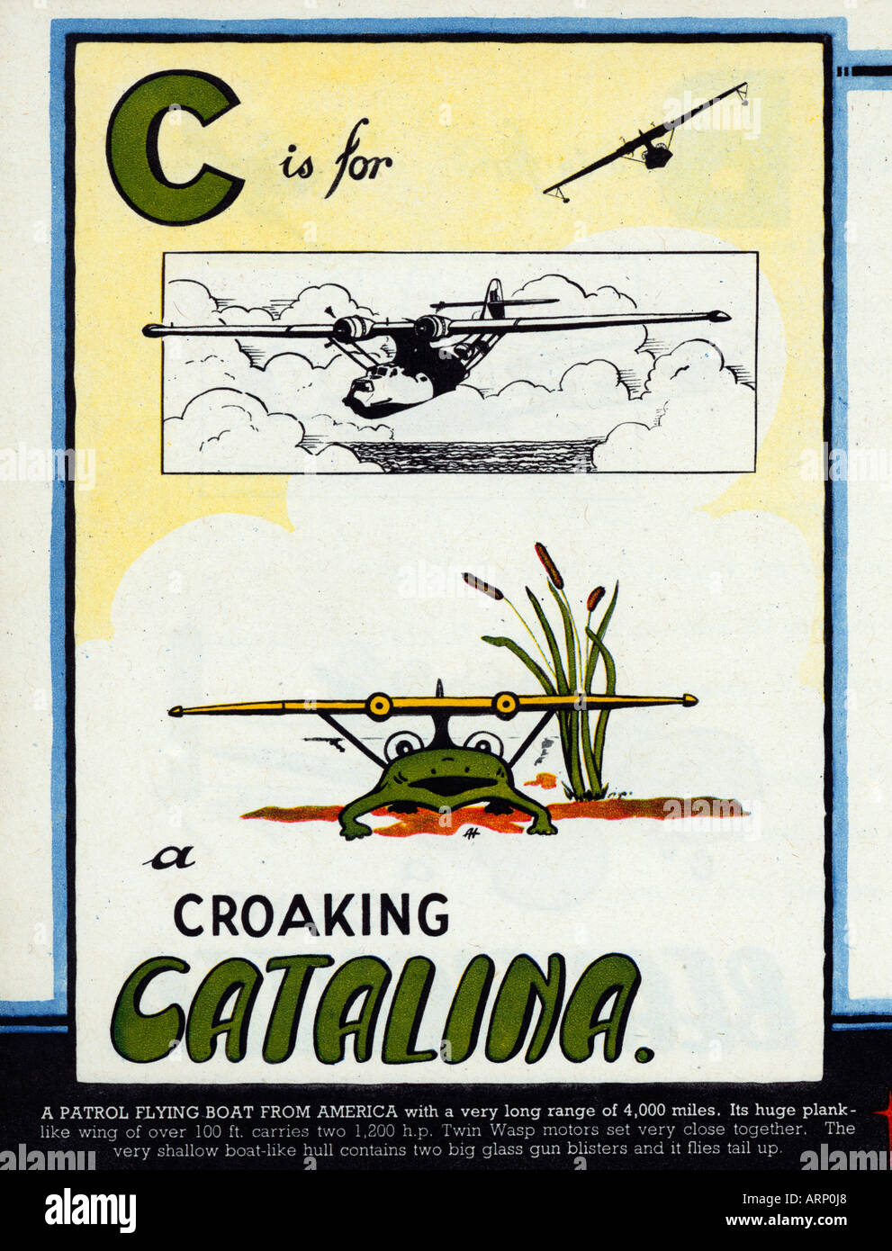 C è di Catalina 1943 Inglese per bambini di guerra Alphabet Book di combattimenti aerei Flying Boat come una rana Foto Stock