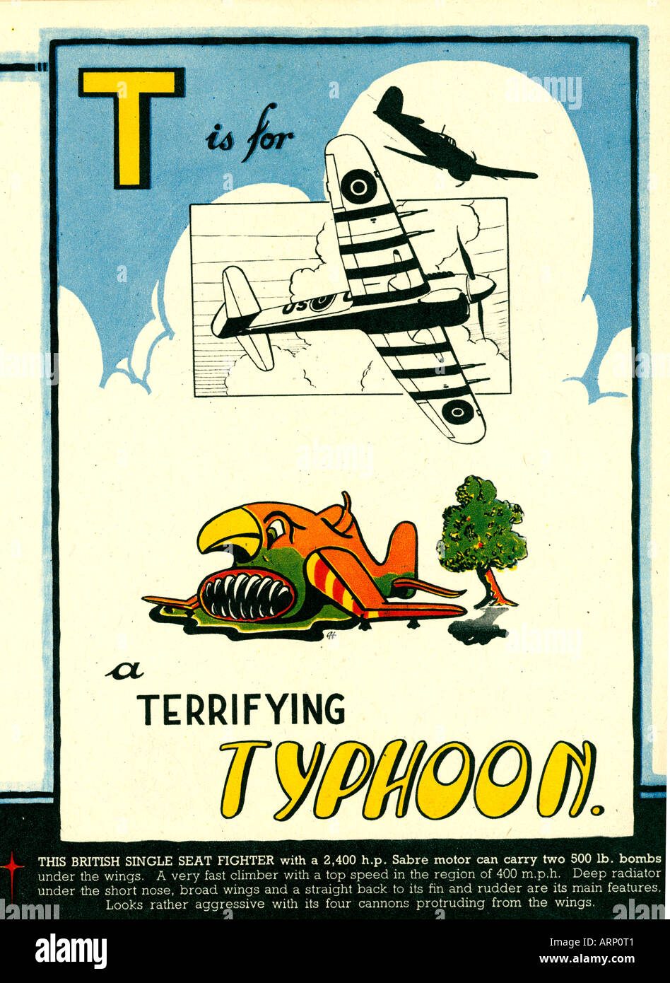 T è per il Typhoon 1943 Inglese per bambini di guerra Alphabet Book di combattimenti aerei British fighter bomber Foto Stock