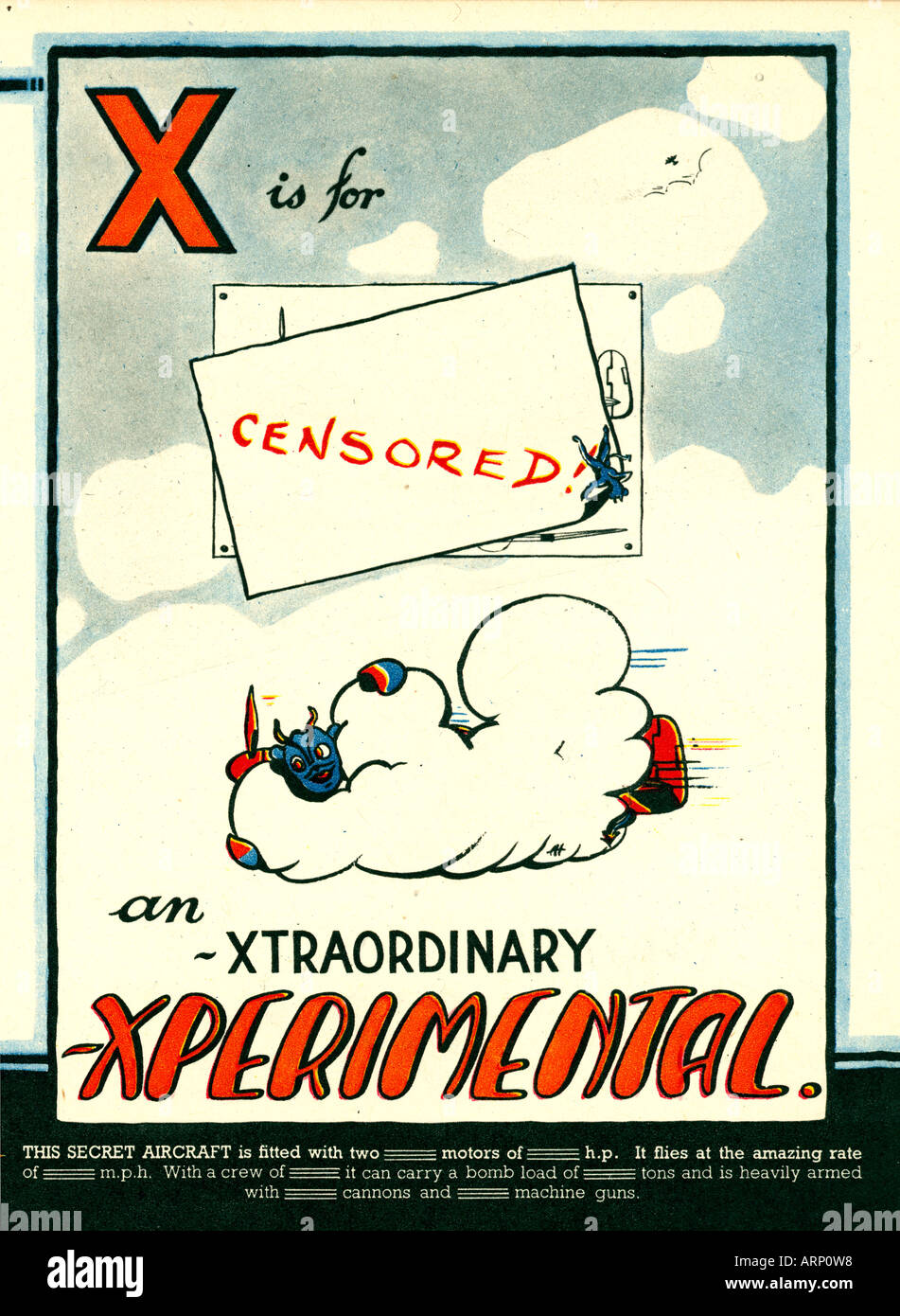 X è per Xperimental 1943 Inglese per bambini di guerra Alphabet Book di combattimenti aerei una segreta Foto Stock