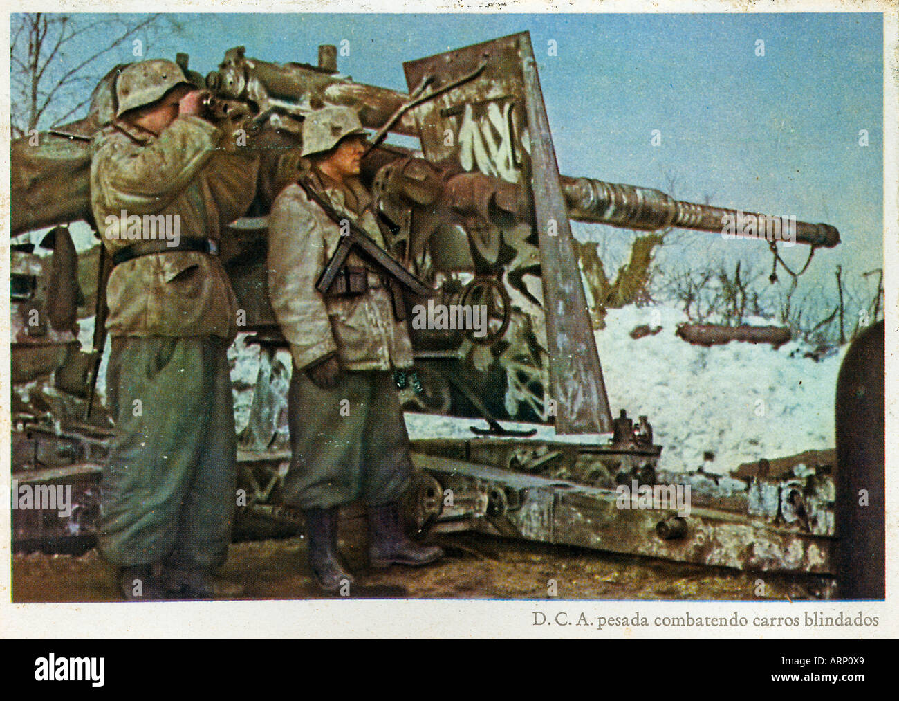Artiglieria tedesca sul Fronte Orientale cartolina tedesca di un campo di pistola in Russia Foto Stock