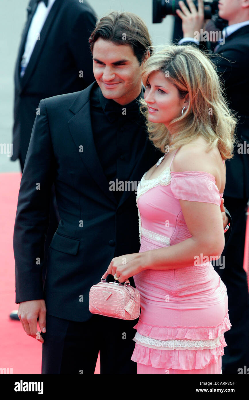 Roger Federer e la moglie a 2006 premi Laureus a Barcellona Foto Stock