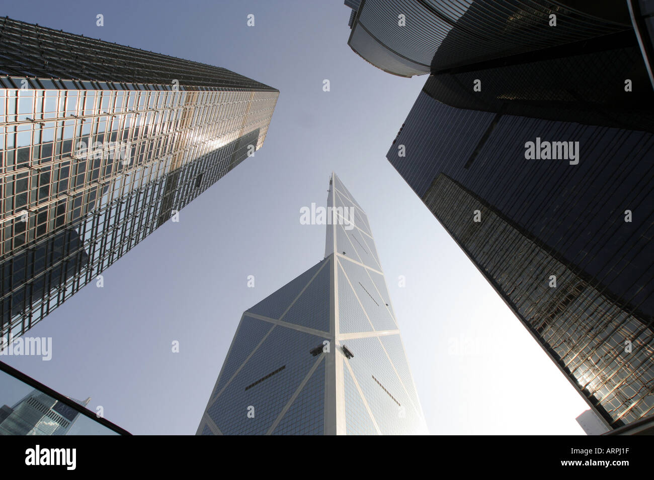 La Bank of China Tower nel centro di Quartiere Finanziario Centrale di Hong Kong Foto Stock