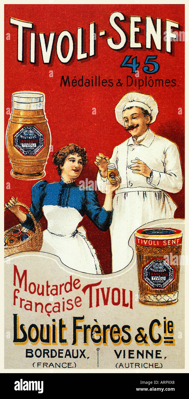 Tivoli Senf Moutarde 1910 poster per la senape francese deve essere stata buona con 45 medaglie e diplomi Foto Stock