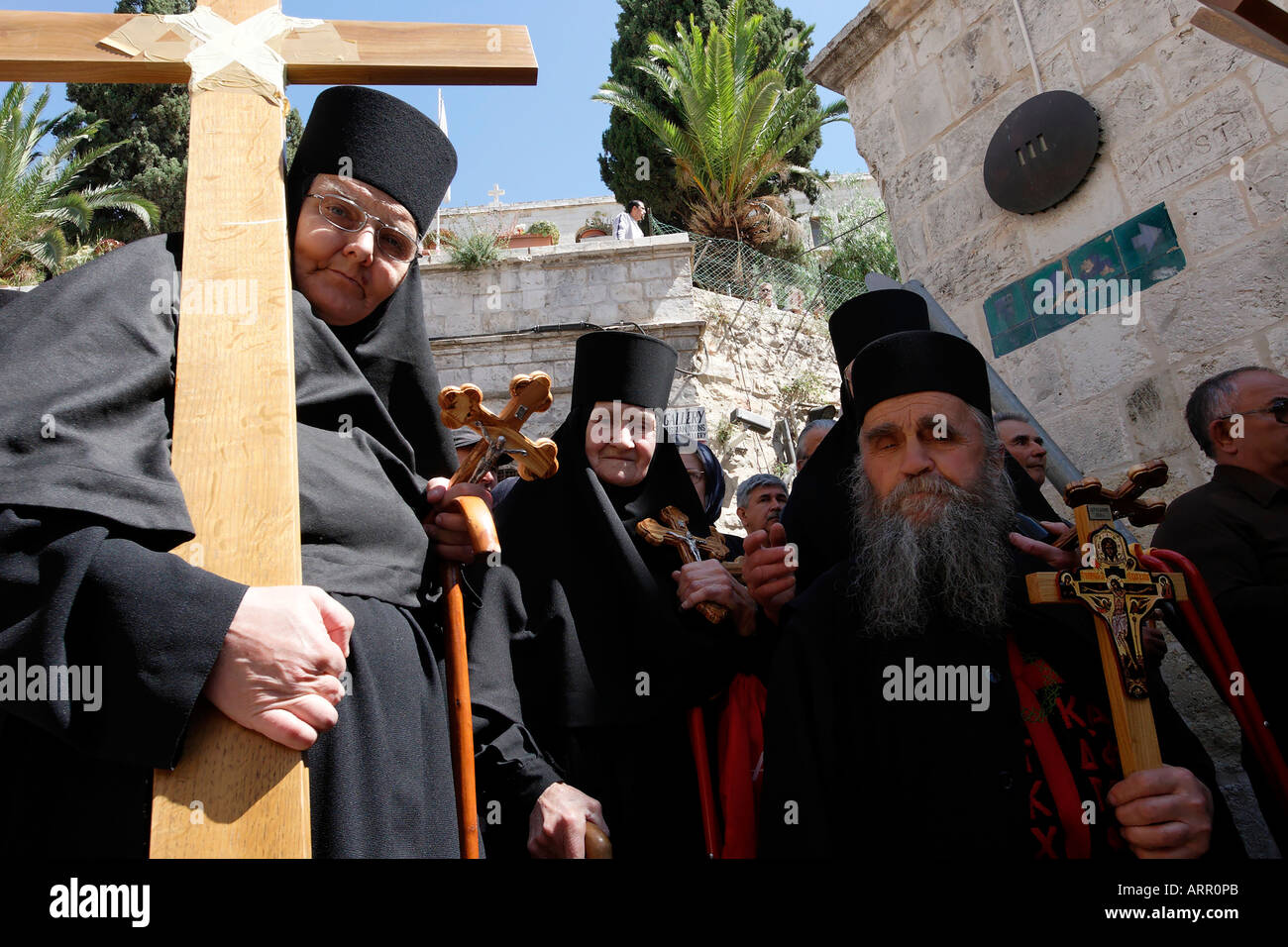 Israele Gerusalemme vecchia città la processione del Venerdì Santo a la Via Dolorosa la Pasqua Foto Stock