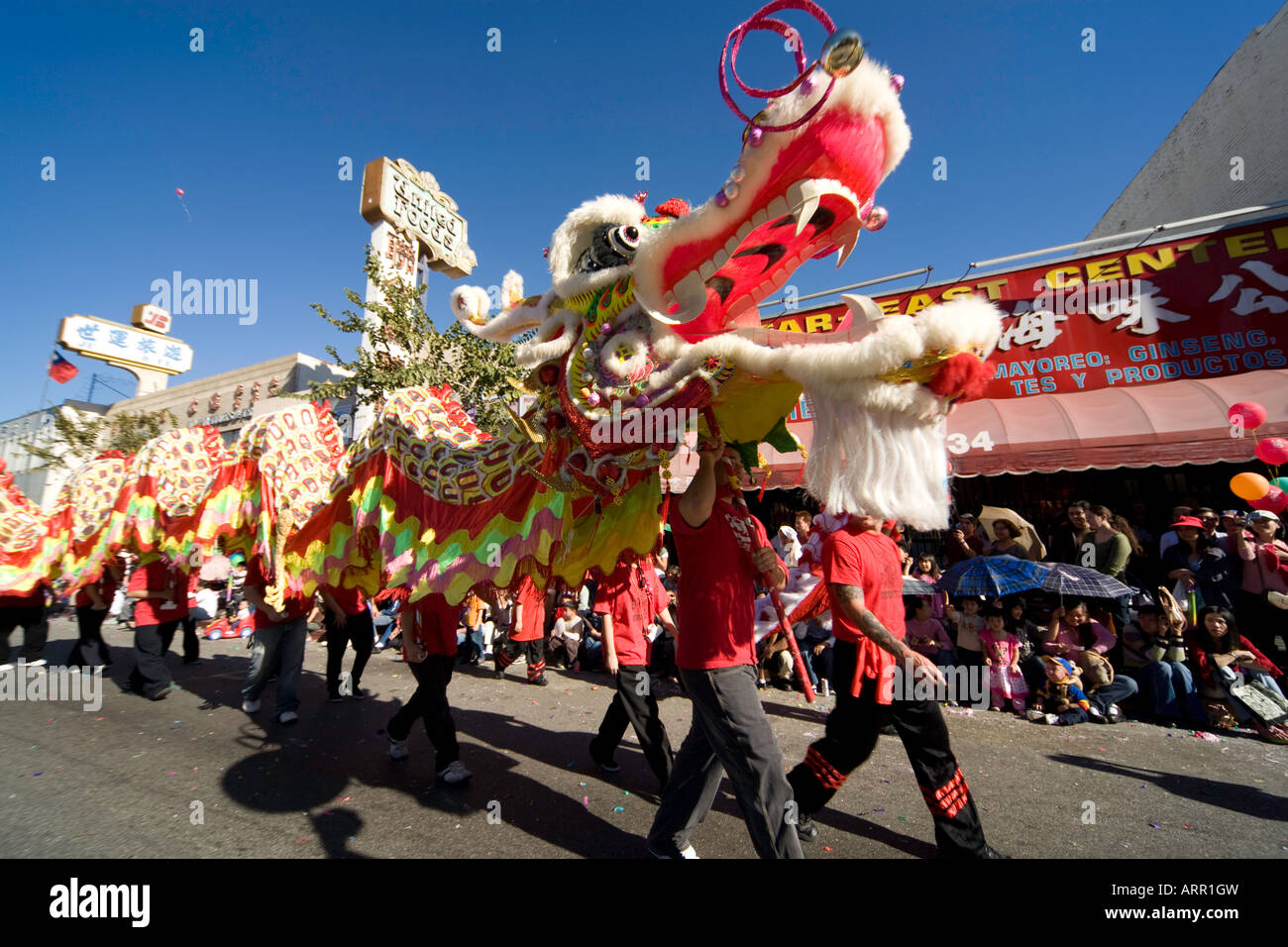 Los Angeles Chinatown 9 Feb 2008 Parade partecipanti nel nuovo anno cinese parade celebra anno del ratto Foto Stock