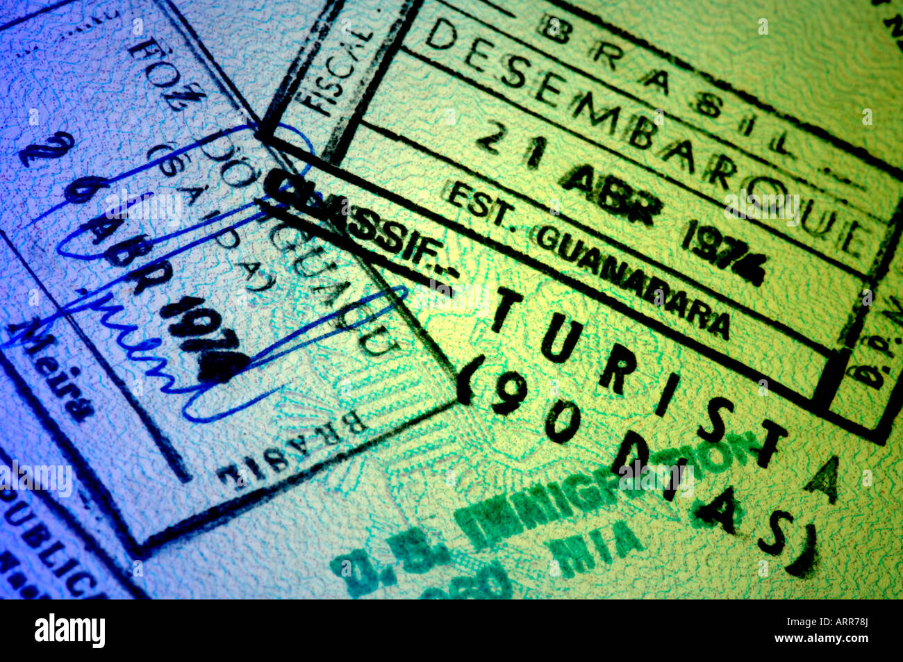 Closeup Stati Uniti passaporto timbri doganali Foto Stock