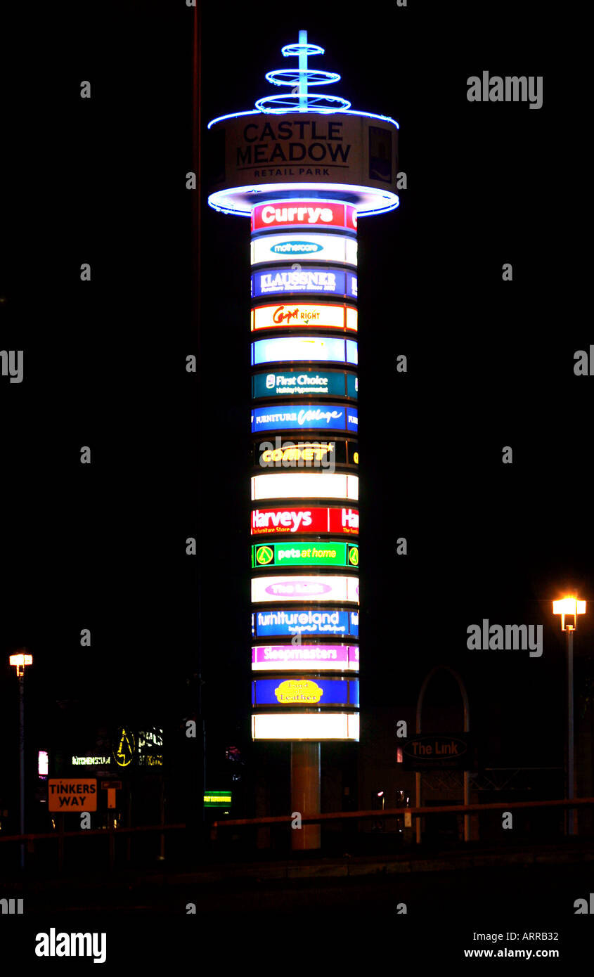 Segno a Castle Marina Retail Park Nottingham Foto Stock