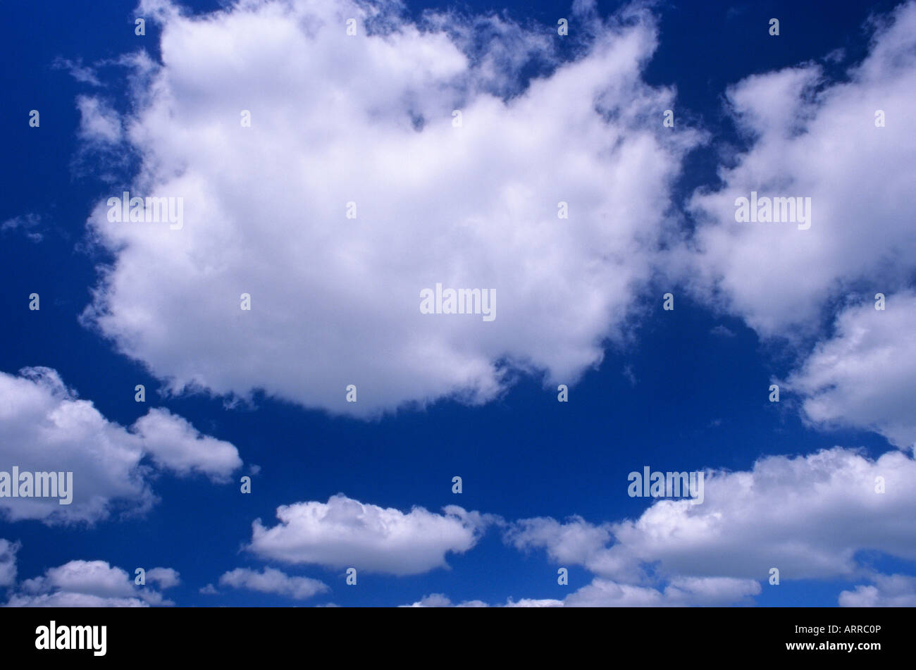 Luminosa giornata soleggiata con cielo blu e bianco fuffy cumulus nuvole, nello Stato di Washington Foto Stock
