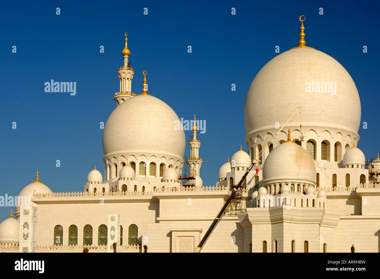 Le cupole principale Sheikh Zayed Bin Sultan Al Nahyan mosque grande Moschea di Abu Dhabi Emirati Arabi Uniti Foto Stock