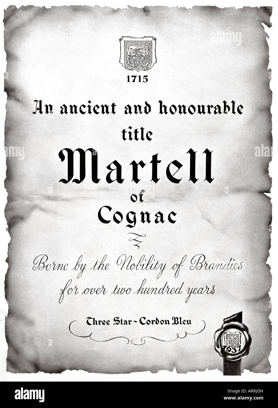 1930 pubblicità per il Cognac Martell Brandy per solo uso editoriale Foto Stock