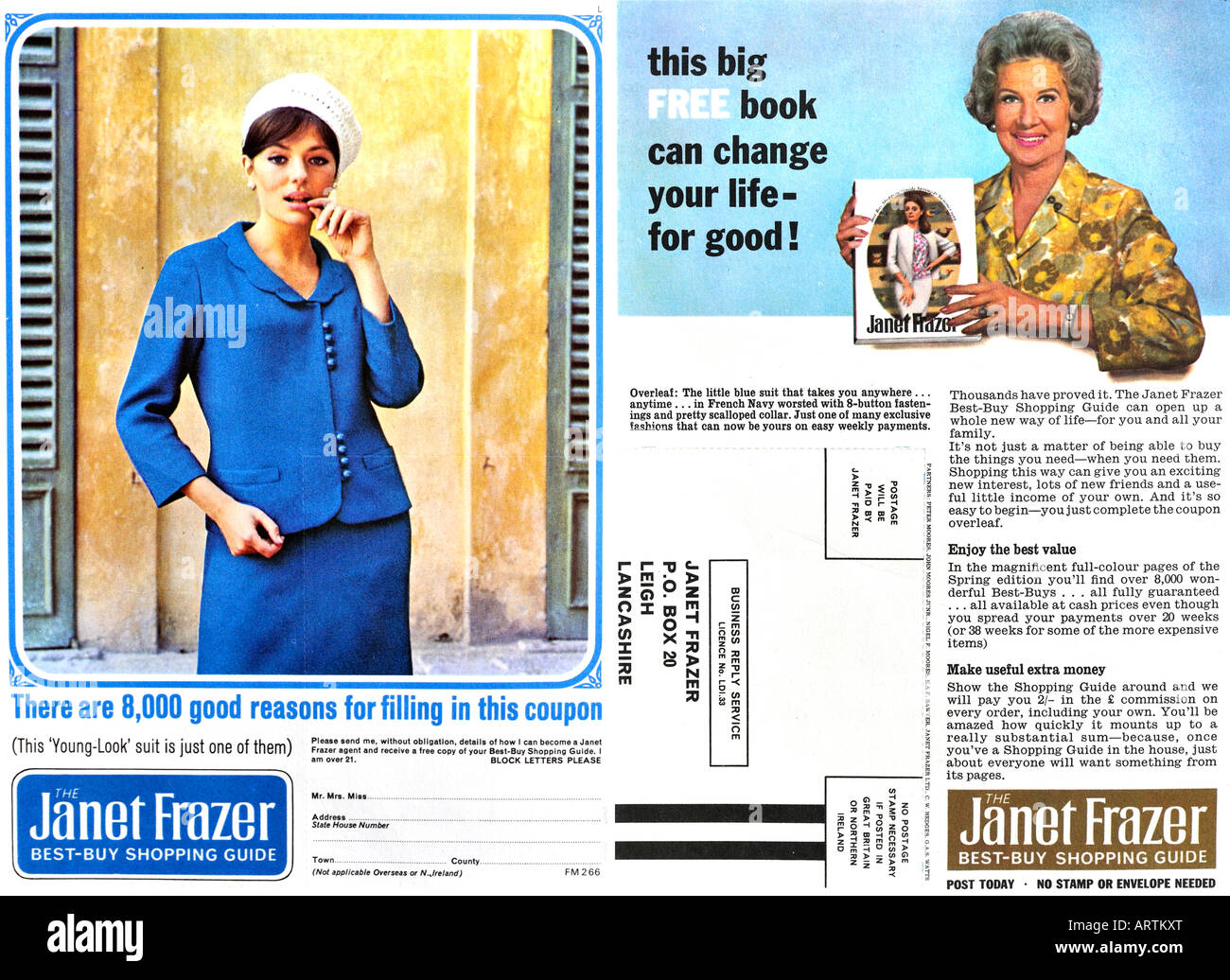 Anni sessanta annuncio 1966 Janet Frazer catalogo di vendita per corrispondenza e le agenzie magazine inserto di carta anteriore e posteriore per solo uso editoriale Foto Stock
