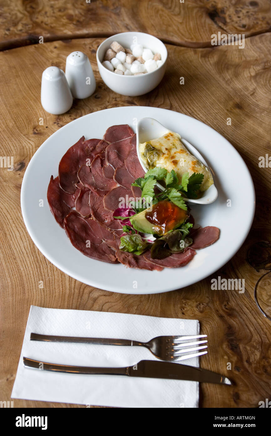 Carne di cervo affumicato piatto Cafe Gandolfi Glasgow Foto Stock