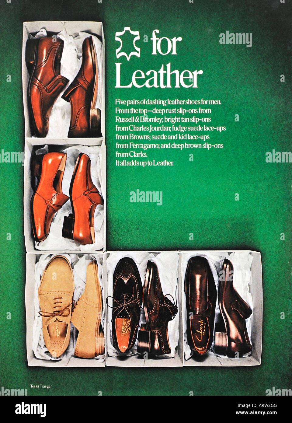 Anni Settanta la pubblicità per le calzature in cuoio per solo uso editoriale Foto Stock