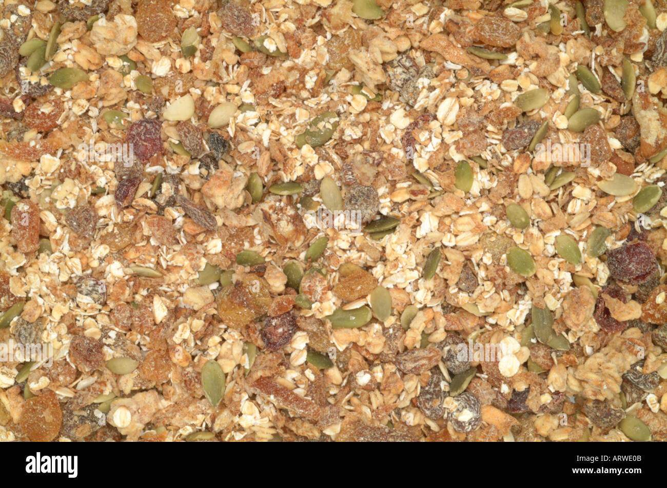Muselie muesli cereali per la prima colazione alimenti secchi close up Foto Stock