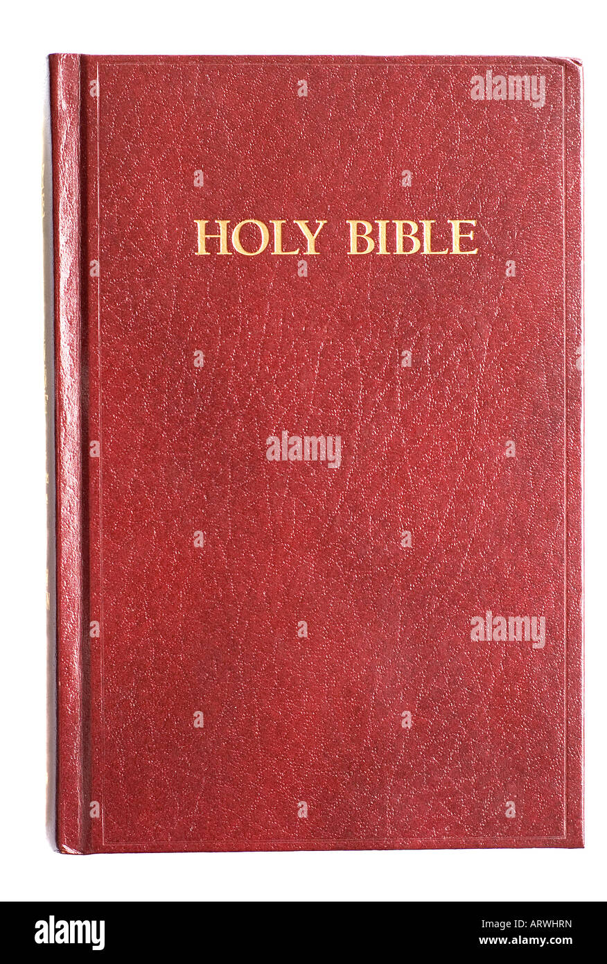 Parte anteriore della Sacra Bibbia su sfondo bianco Foto Stock