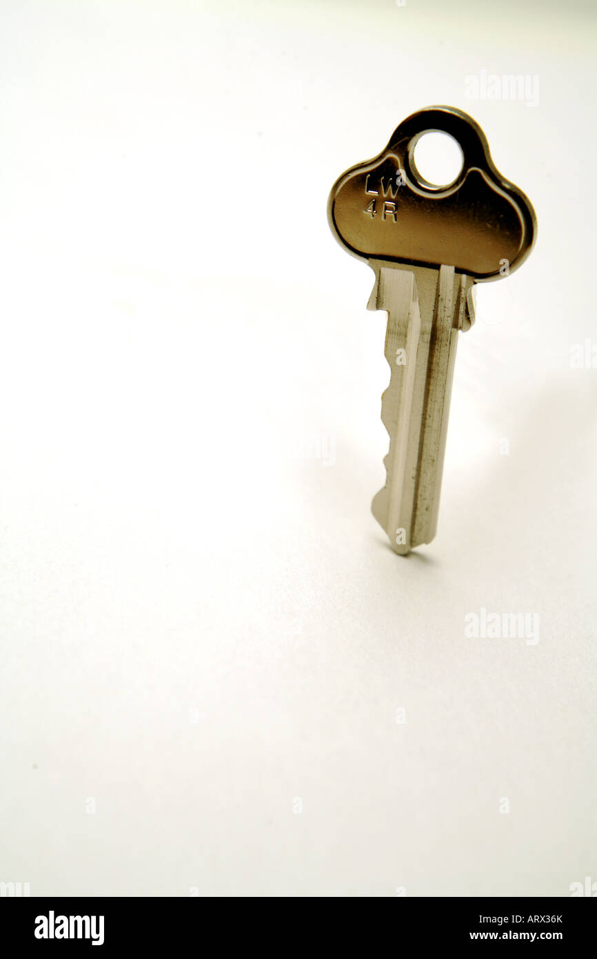 Una chiave su bianco Foto Stock