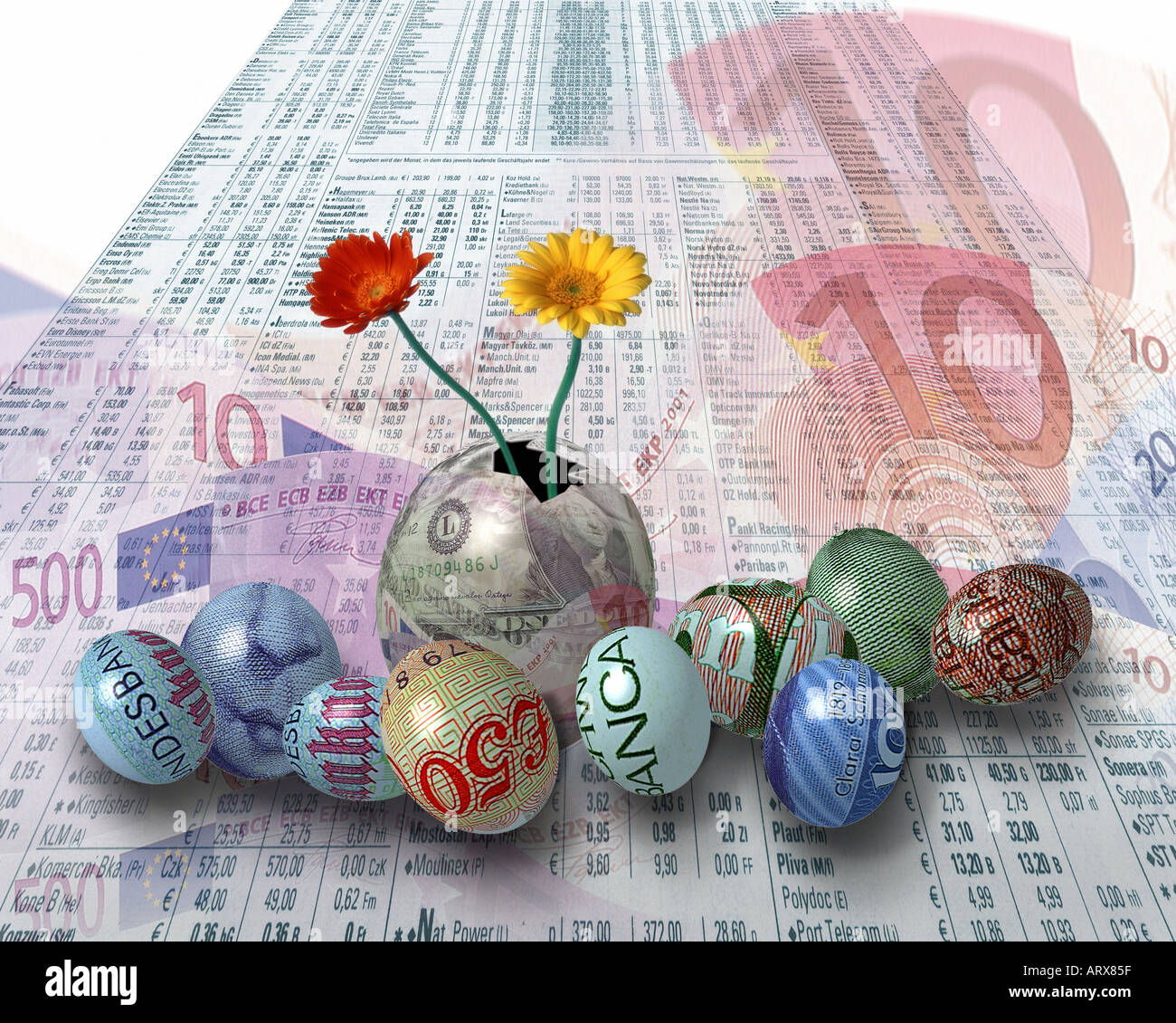 Concetto finanziario: nido di uova o di finanziamento per la Pasqua Foto Stock