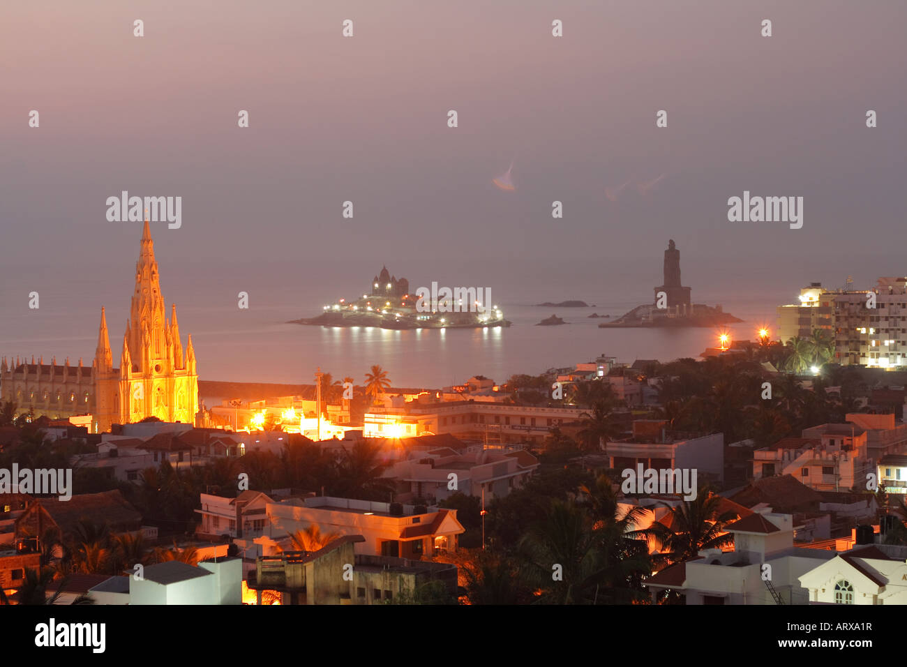 Kanyakumari Town Night Shot Foto Stock