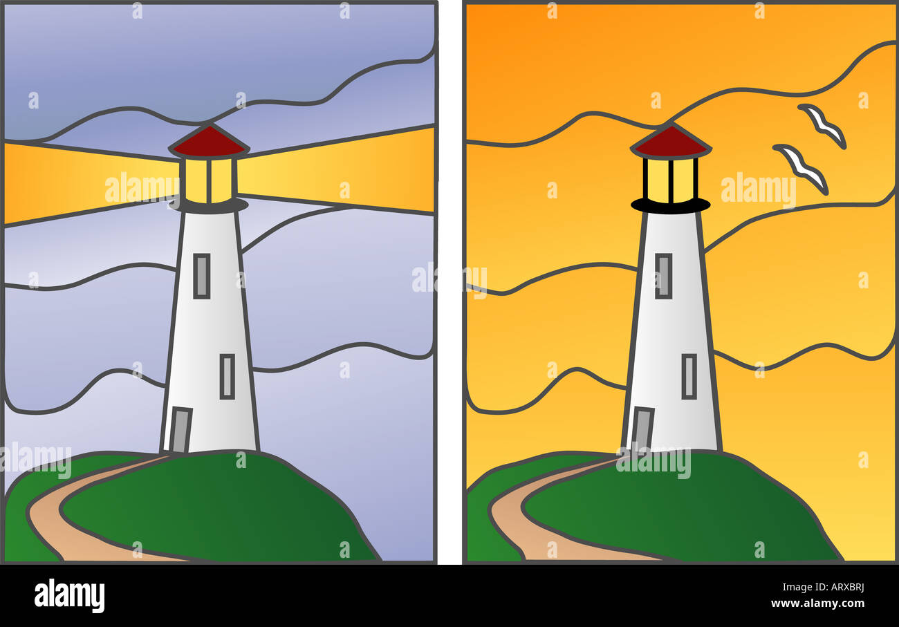 In vetro colorato stile basato su vettore lighthouse illustrazioni Foto Stock