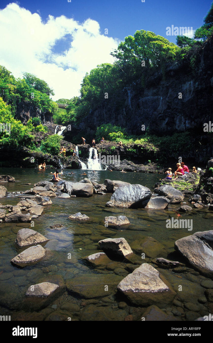 Sette sacri piscine sono meta prediletta per i turisti per rilassarsi vicino alle cascate e nuotare in cool torrenti di montagna. Si trova su Foto Stock
