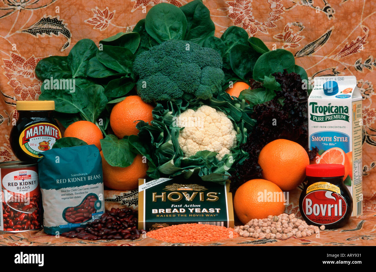 Visualizzazione di alimenti ricchi in acido folico Costwolds REGNO UNITO Foto Stock