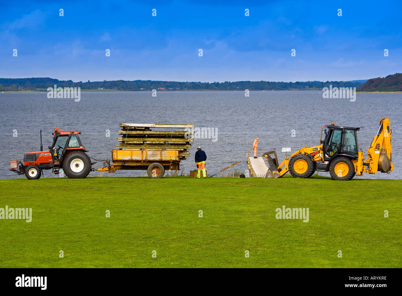 Pulizia della spiaggia Foto Stock