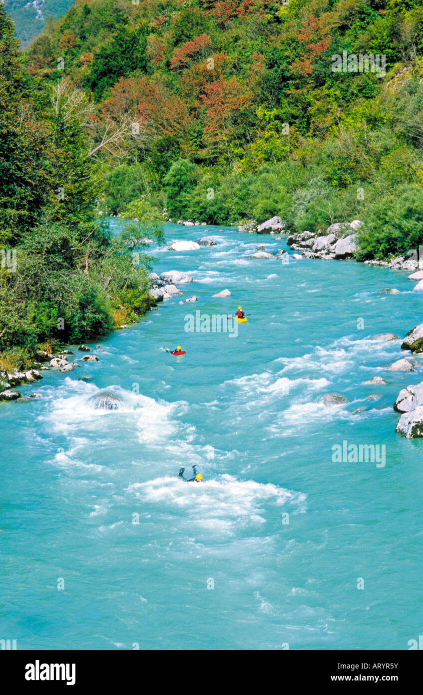 Hydrospeeding a Soca River, il Parco Nazionale del Triglav, Slovenia Foto Stock
